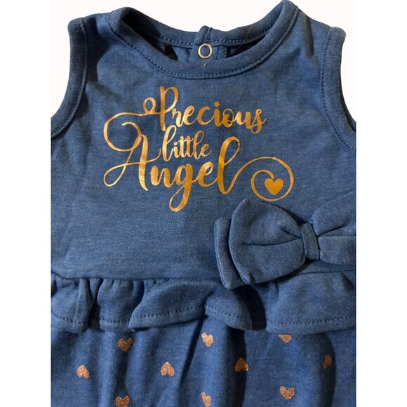 Quiltex Baby Girl Romper 6-9 Months NWT Blue Gold "Precious Little Angel" Heart - Picture 6 of 9